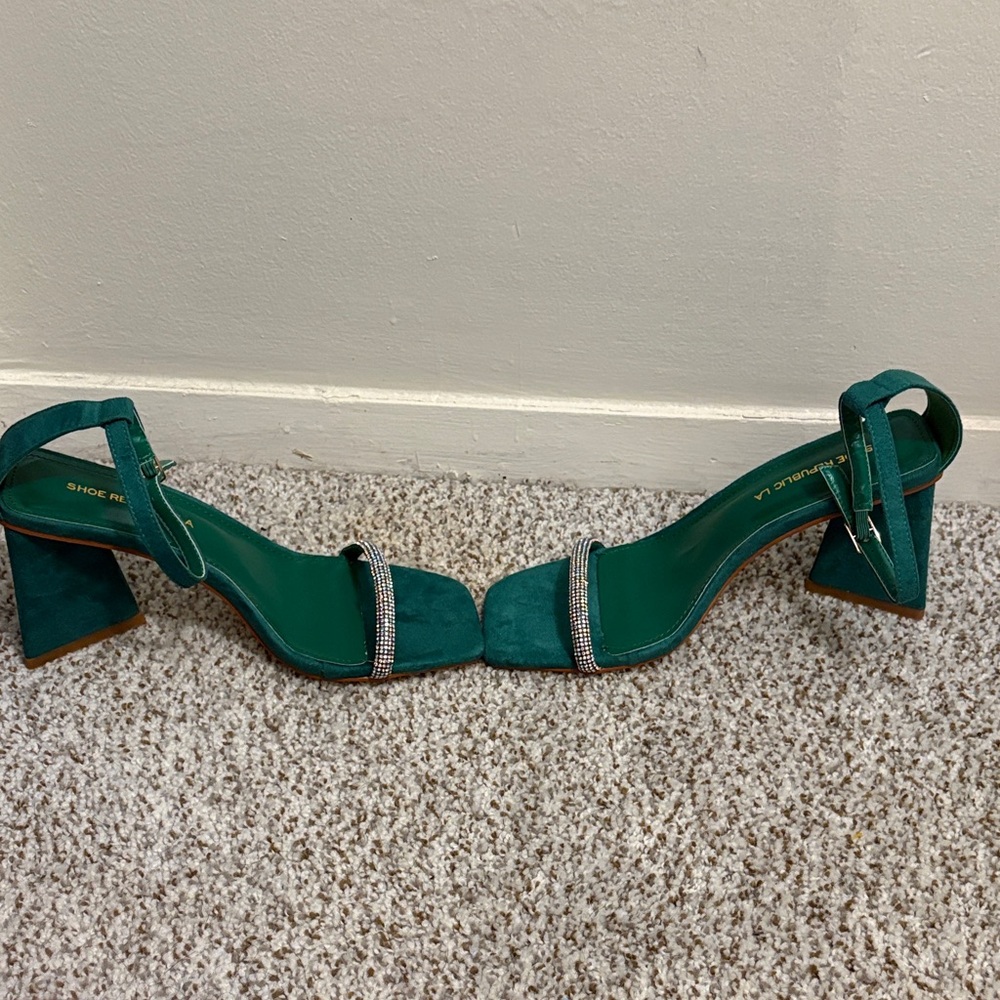 Shoe Republic LA Teal Block Heel Sandals